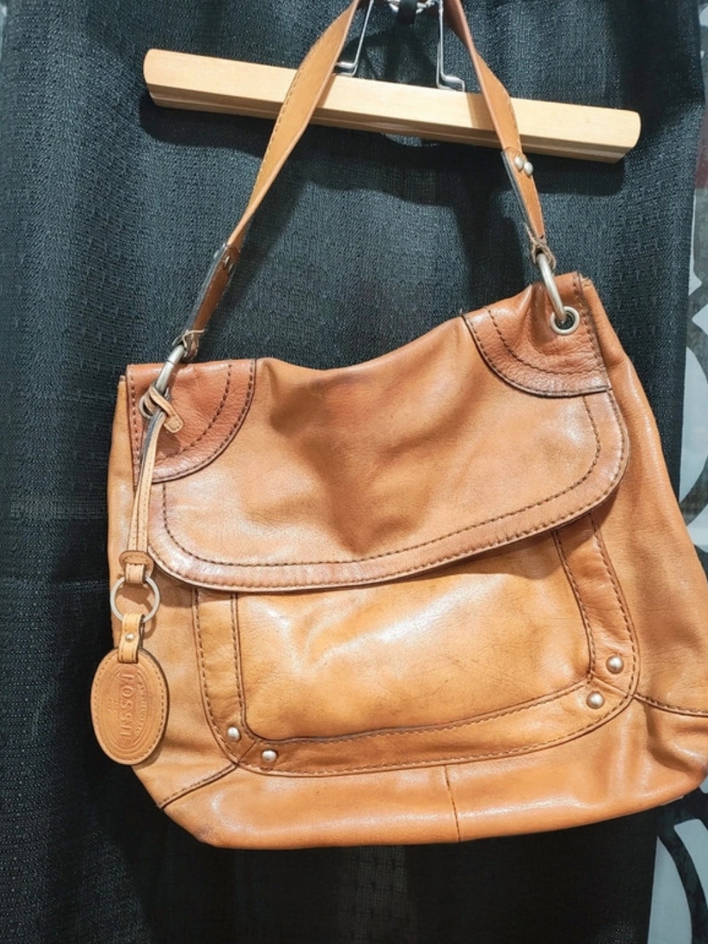 Fossil Cognac Leather Hobo Shoulder Bag